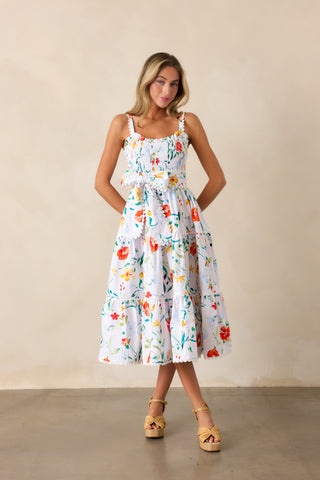 Darcy Midi Dress in Wild Poppies Print
