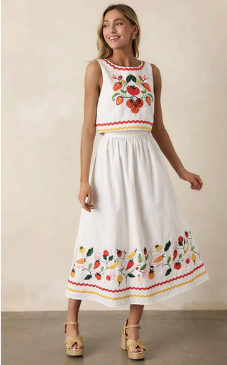 Virginia Embroidered Skirt - On the Vine Print