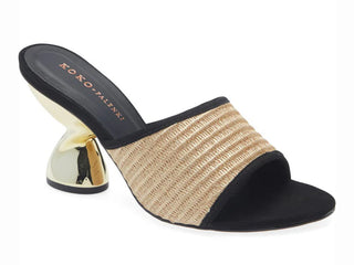 Thea Heel, Black Nubuck Raffia