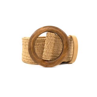Circle Wood Buckle Belt, Tan
