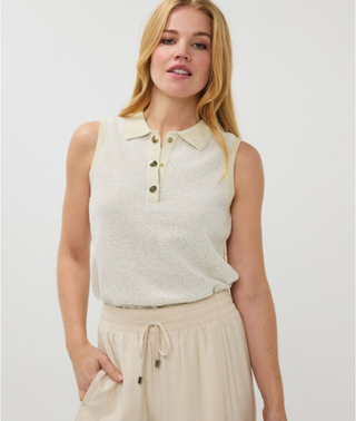 Sleeveless Polo Sweater in Light Stone