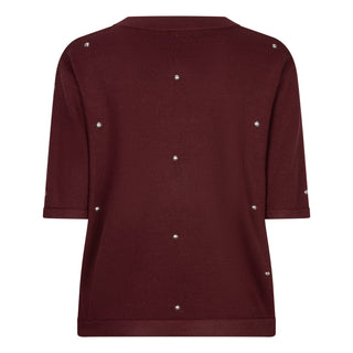 Short-Sleeve Sweater With Studs , Merlot