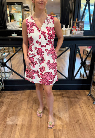 V-Neck Fitted Dress, Berry Paisley