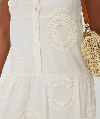 Sleeveless 3D Embroidery Dress in Off White