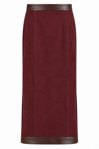 Cassie Skirt, Maroon Suede