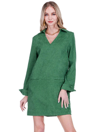 Split Neck Collar Dress, Green