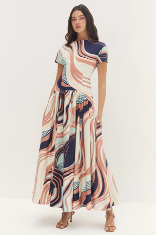 Atley Dress, Multi Organic Wavy Geo