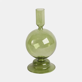 Glass Novelty Bubble Taper Candle Holder - Green, 7 in.