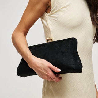 Kristin - Faux Suede Clutch - Black