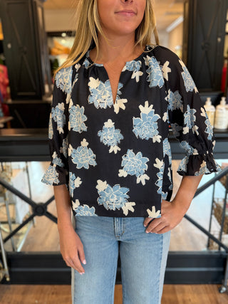 Constract Peasant Top, Midnight Floral