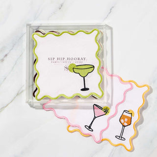 Embroidered Cocktail Napkins with Reusable Acrylic Box