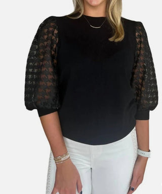 Pattern Sleeve Sweater Top in Black