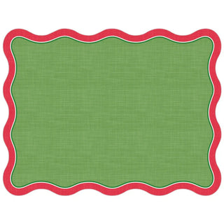 Posh Die-Cut Placemat-Handpainted Green and Red Linen Wave