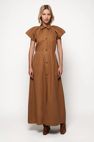 Exaggerated Cap Sleeve Midi in Bronze