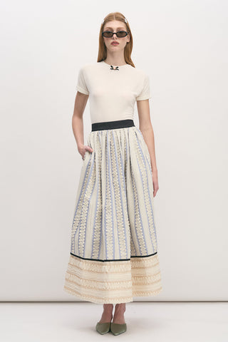 Embroidered Stripe Midi Full Skirt