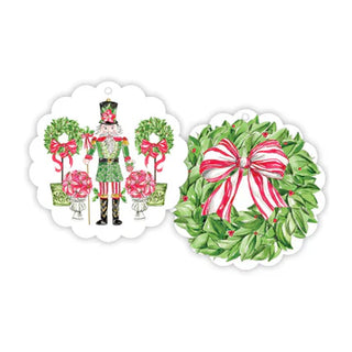 Gift Tags-Scalloped Rounds-Poinsettia Nutcracker Red and Green