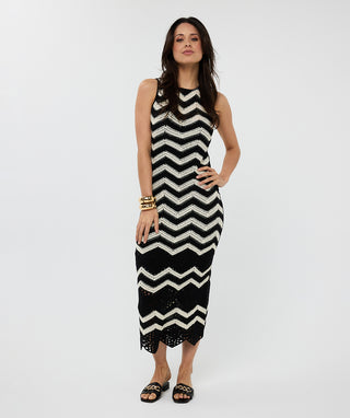 Crochet Long Dress in Black and Off White