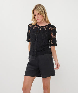 Short sleeve Crochet Cardigan, Black
