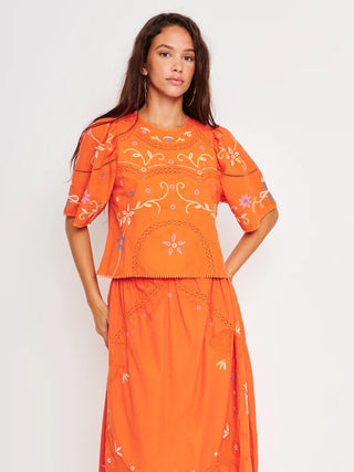 Pewter Top, Orange Embroidery
