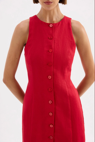 Mazi Linen Mini Dress, Cherry