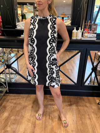 Ruffles Neck Dress, Scallop Noir