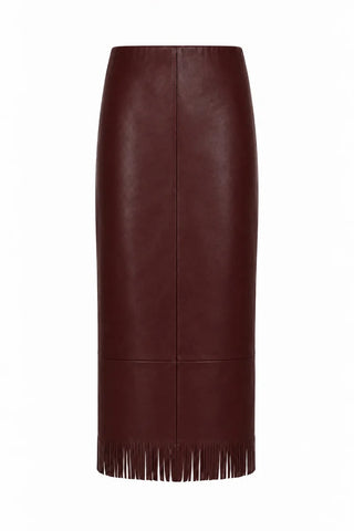 Wright Fringe Skirt, Maroon Leather