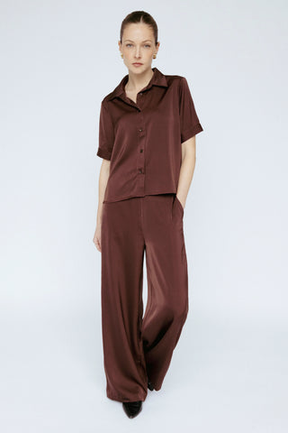 Butter Satin Wide Leg Pant, Mahogany