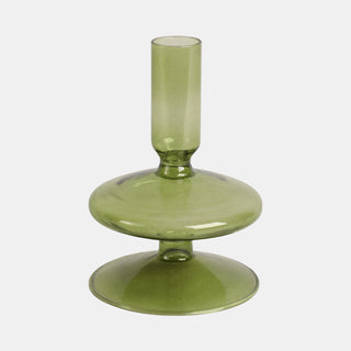 Glass Vintage Novelty Taper Candle Holder - Green, 5 in.