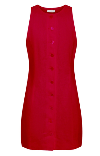 cherry red linen dress Sunshower Flowy Linen Blend Dress - / Ruby Red- SizeXS