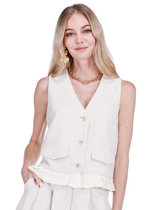 Ruffles Hem Vest, Cream