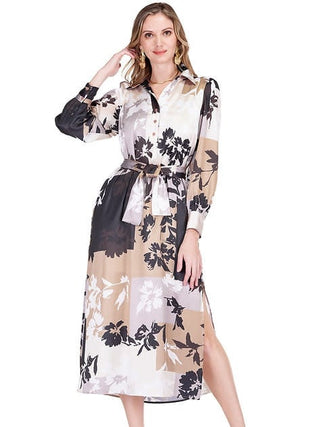 Split V-Neck Collar Maxi, Shadow Bloom