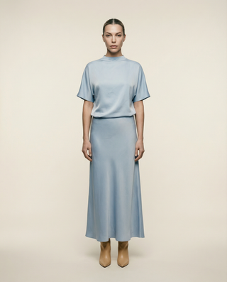 Butter Satin Bat-Wing Top, Blue