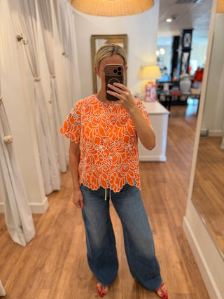 Short Sleeve Top, Citrus Lace