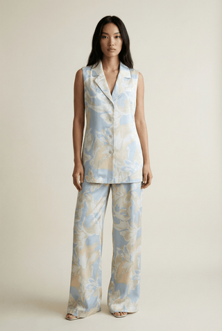 Butter Satin Vest, Celeste Print