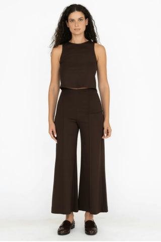 Ponte Knit Cropped Wide Leg Pant,  Chocolate