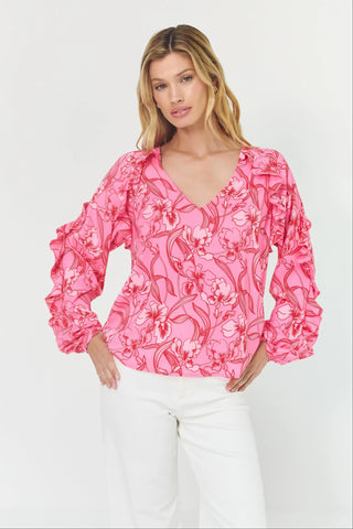 Marston Top, Pink/Red Organic Vining Orchids