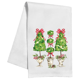 Kitchen Towel-Christmas Topiaries with Red Bows