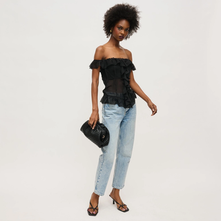 Tate Woven Frame Clutch in Black