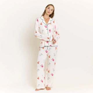 All American Long PJ Set in Marshmallow Bows