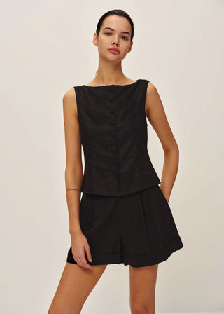 Gemma Linen Top in Black