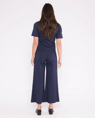 Ponte Knit Wide Leg Pant Cropped, Navy