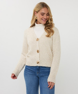 Fancy Button Cardigan in Off White