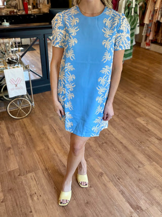 Short Sleeve Chemise Dress, Seabreeze Fern