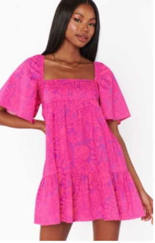 Erin Mini Dress in Pink Shells Poplin