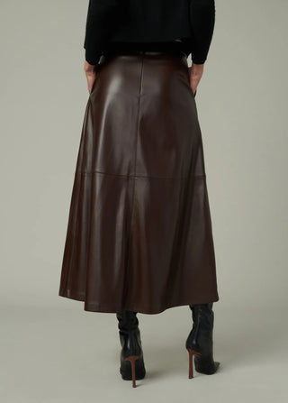 The Tavi Vegan Leather Skirt, Coffee Bean