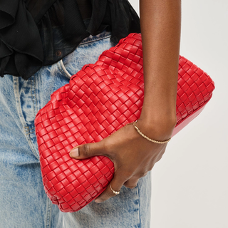 Tate Woven Frame Clutch in Red