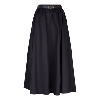 Long Poplin Skirt with Pockets, Black