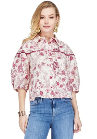 Round Yoke Blouse in Maroon Rose