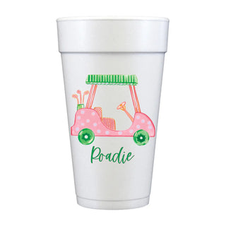 Girly Golf Cart Roadie Full Color Foam Cups, Pink