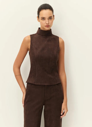 Tienne Faux Suede Top , Chocolate Fondant